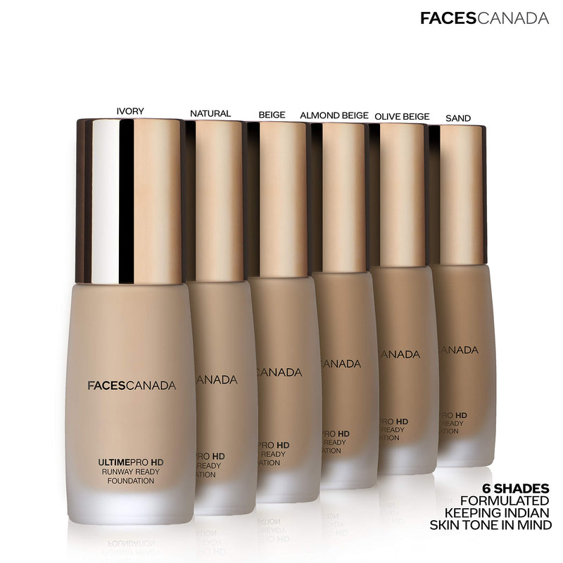 Faces Canada HD Runway Ready Foundation, Red Orange Extract & Gold particles, High Coverage, Oil-Free, Flawless Radiance, Vegan & Cruelty Free, Paraben Free, Ivory 01 (Beige), 1.01 Fl Oz - BeesActive Australia