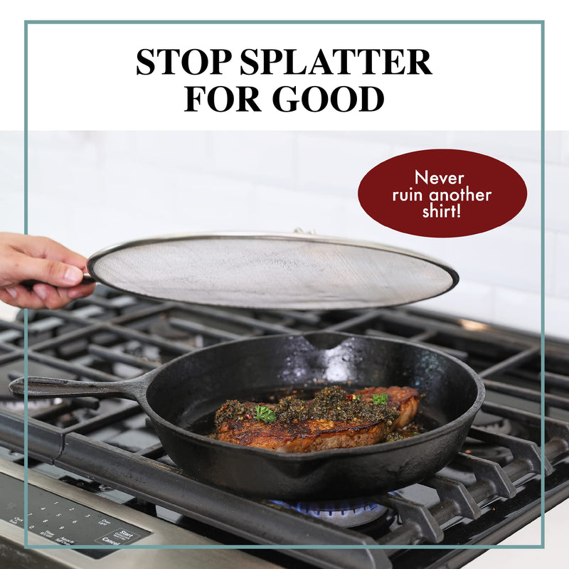 BergKoch Splatter Screen for Frying Pan - 13 Inch Stainless Steel Grease Splatter Guard - Cover Oil Splash when Sizzling Bacon, Cooking Fried Chicken or Popcorn 13-inch - BeesActive Australia