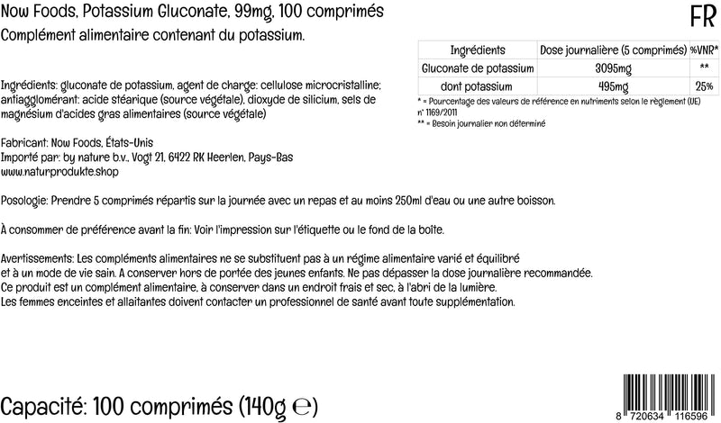 Now Foods, Potassium Gluconate, 99mg, 100 Vegan Tablets, Lab-Tested, Gluten Free, Soy Free, Vegetarian, Non-GMO - BeesActive Australia