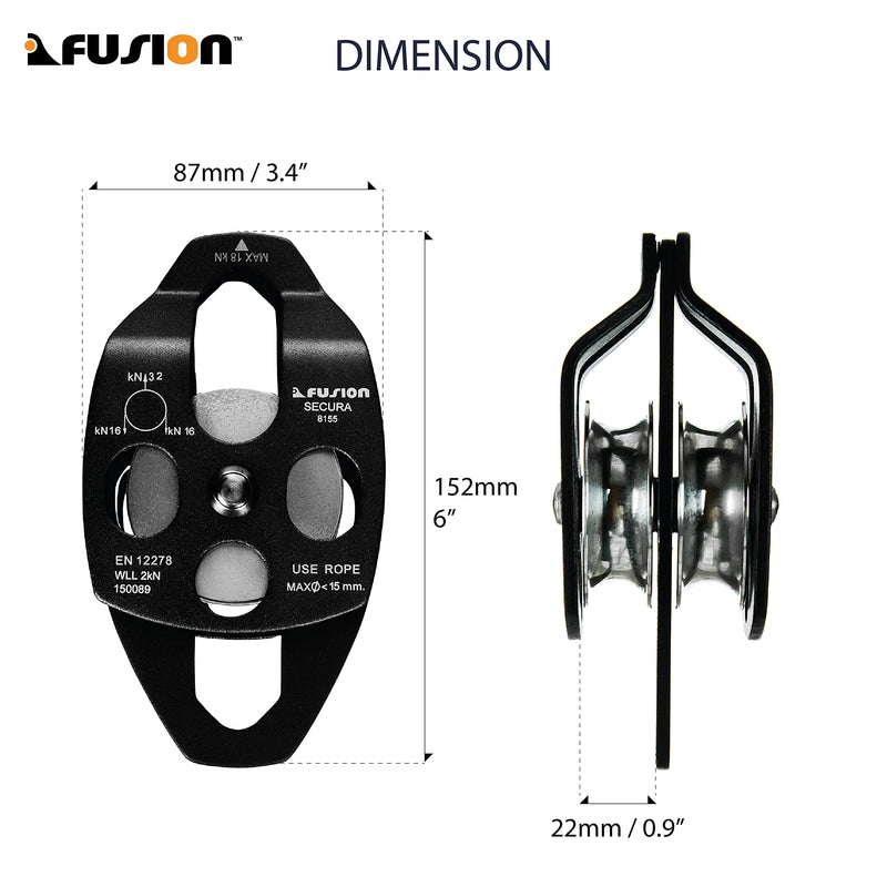 Fusion Climb Secura Double Aluminum Side Swing Pulley Matte Black 32KN - BeesActive Australia