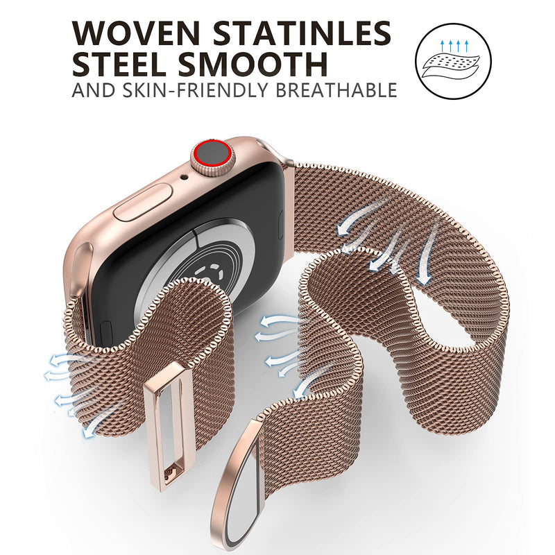 OULUOQI Compatible with Apple Watch Band 38mm 40mm 41mm 42mm 44mm 45mm Women and Men, Stainless Steel Mesh Loop Magnetic Clasp Replacement for iWatch Band Series SE 7 6 5 4 3 2 1 (38mm Champagne Gold) A-Champagne Gold 38mm/40mm/41mm - BeesActive Australia