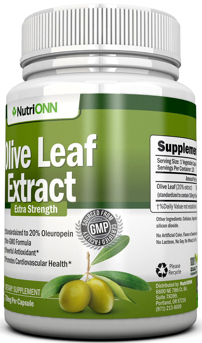 Olive Leaf Extract - 750 Mg - 120 Capsules - Extra Strength - 20% Oleuropein - Non-GMO Formula - Premium Quality From Pure Olive Leaves - Powerful Antioxidant - Great for Heart, Skin and Immune System - BeesActive Australia