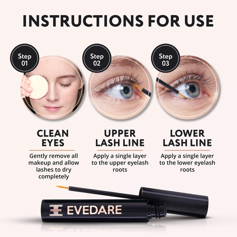 EVEDARE Advanced Eyelash Growth Serum with Enhancing Peptides and Botanical Vitamins for Longer, Thicker, Fuller Lashes, Natural Extracts Improve Strength, Reduce Brittleness (3ML) 0.1 Fl Oz (Pack of 1) 1 Piece - BeesActive Australia