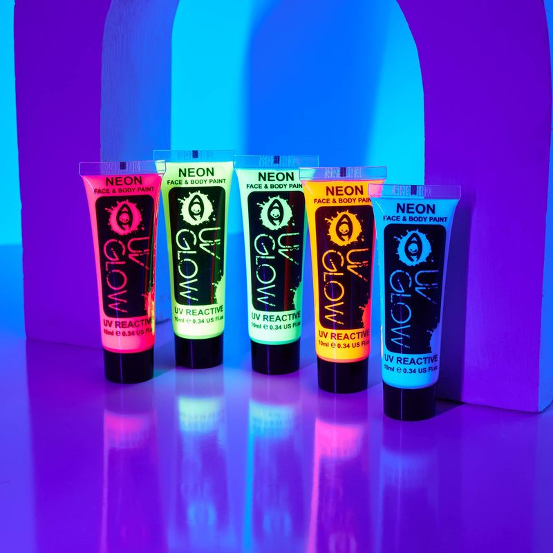 UV Glow Blacklight Neon Face and Body Paint - 0.34oz Set of 5 tubes - Fluorescent - BeesActive Australia