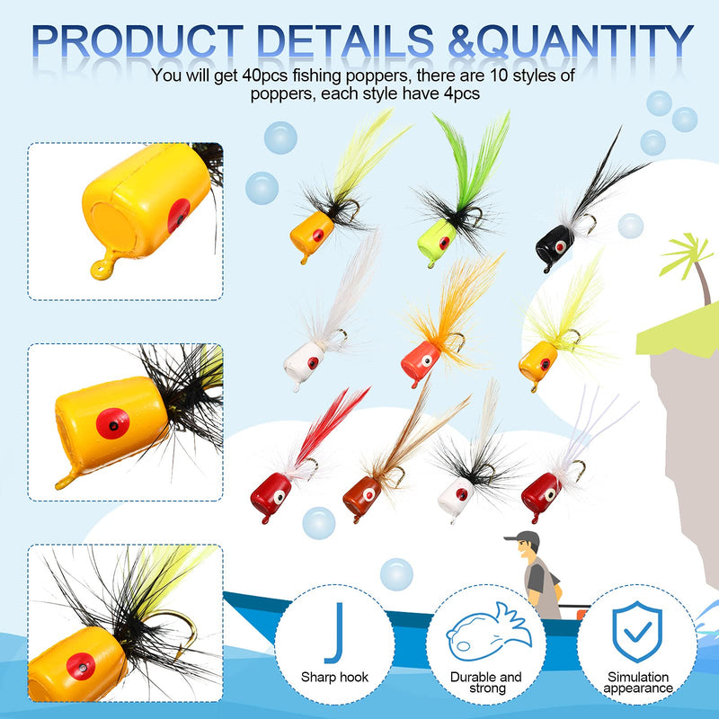 Fly Fishing Flies Fly Poppers Panfish Poppers Dry Flies Fly Fishing Popper Lures for Trout Salmon Bass (40 Pieces) - BeesActive Australia