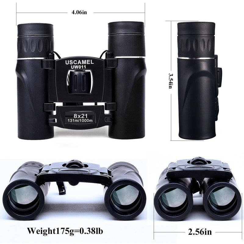 USCAMEL Folding Pocket Binoculars Compact Travel Mini Telescope HD Bak4 Optics Lenes Easy Focus 8x21 Colour Black - BeesActive Australia