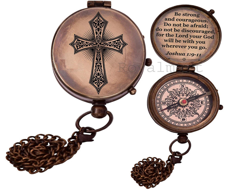 FYNJREX Baptism Gift Personalized Keepsake Compass Engraved Cross and Be Strong and Courageous, Confirmation Gift Ideas, Gift of Faith. Missionary - BeesActive Australia