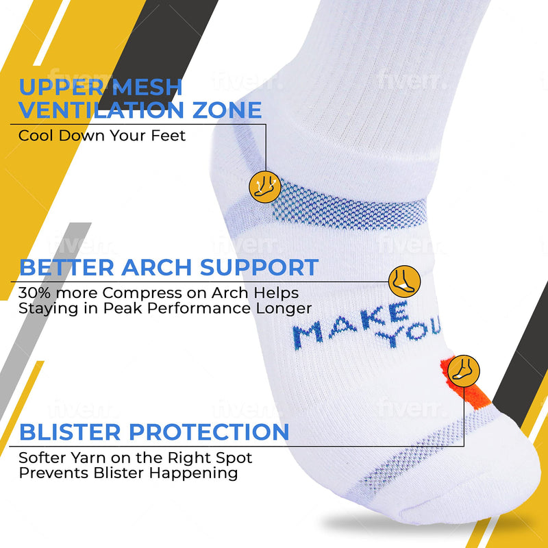 breakpoint 1 Pair Tournament Performance Tennis Socks, Cat Paw Silicon Grip, For Tennis Professionals and Maniacs. Classic White 5-8 - BeesActive Australia