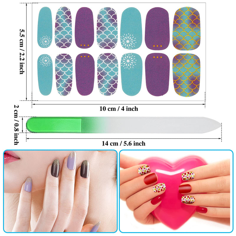 336 Pieces 24 Sheets Full Wraps Nail Polish Stickers Strips Self-Adhesive Full Cover Nail Art Decals with Nail File for Women Girls DIY Decorations (Gradient Style) Gradient Style - BeesActive Australia