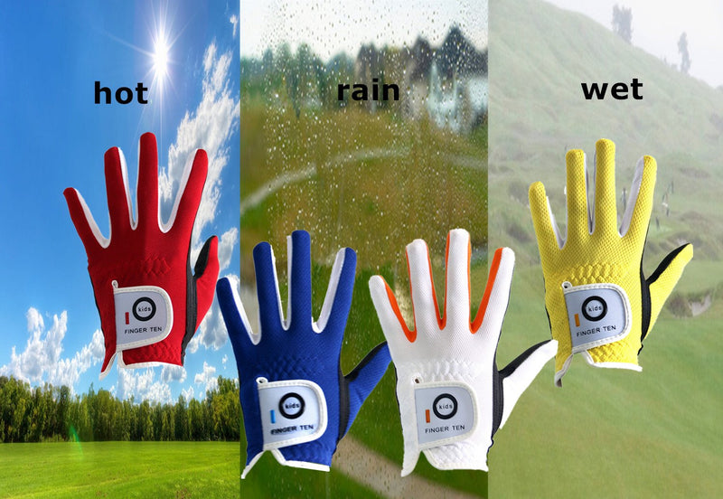 FINGER TEN 2018 Junior Kids Youth Toddler Boys Girls Dura Feel White Blue Red Yellow Left Hand Right Hand Golf Gloves Extra Value 2 Pack (Age 2-10 Years Old) Small(Age 2-4) Blue Worn on Left Hand(Right-Handed Golfer) - BeesActive Australia