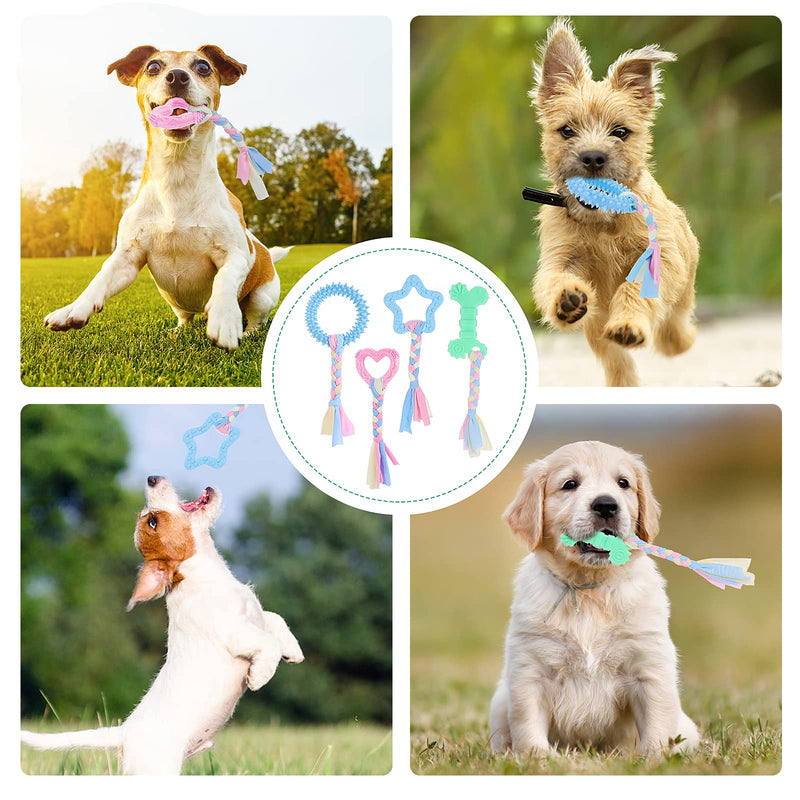 Cobee Puppy Teething Chew Toys, 4 Pcs Puppy Toys with Interactive Cotton Ropes for Teething Small Dogs, Rubber Puppy Chew Toys Cute Small Dog Toys for Dogs Oral Teeth Soothe Itching Puppy Chew Toys - BeesActive Australia