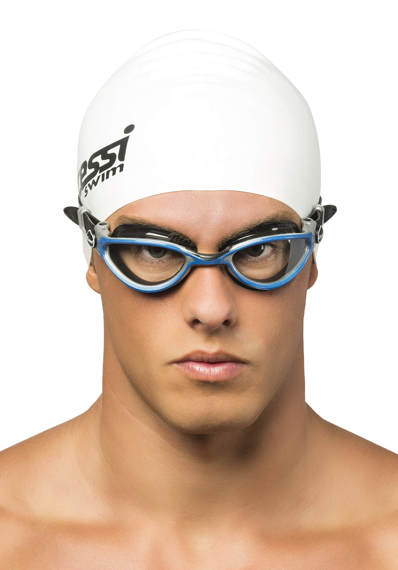 [AUSTRALIA] - Cressi Thunder Professional Adult Swim Goggles with Wide View Ergonomic Anti-Scratch Lens | Made in Italy by Cressi Black/Blue/Silver 