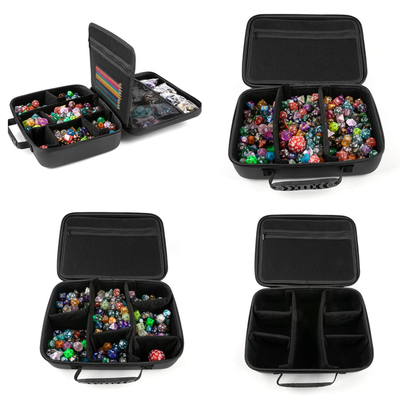 PUGED Dice Box DND Dice Holder with Adjustable Dividers and Zippered Bags Tabletop RPG Gamer Organizer Case Travel Storage Box Holds up to 200 Polyhedral Dice - BeesActive Australia