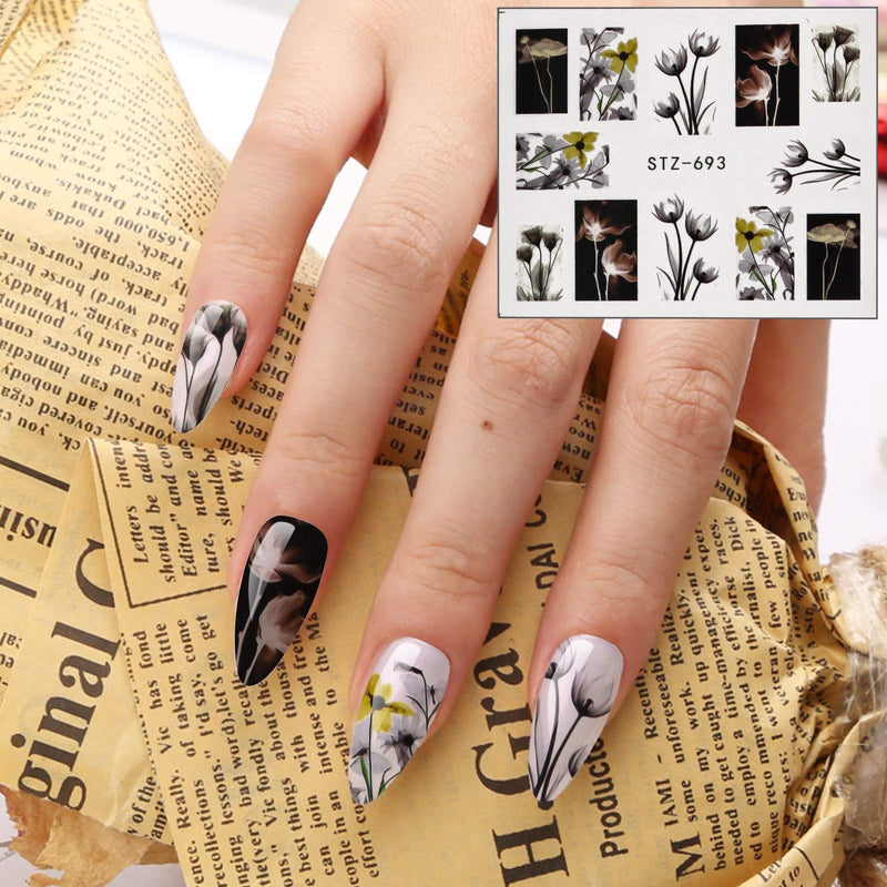 24 Pcs Flower Nail Stickers Water Transfer Nail Art Decals, TOROKOM Fresh Nail Stickers Decals Leaf Flowers Plants Nail Art Stickers for DIY Manicure Tips Fingernails & Toenails Decor - BeesActive Australia