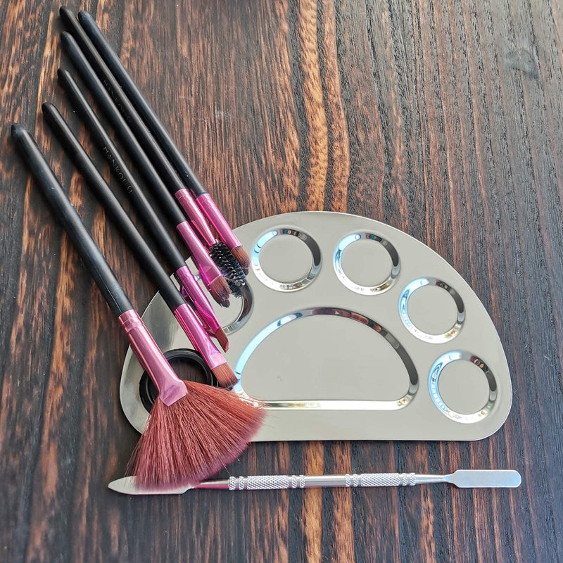 Makeup Palette Stainless Steel Cosmetic Palette 6-well with Spatula Tool for Nail Art Eye Shadow Mixing Foundation Painting Artist Mixing Metal Palette Silver 6x4inch - BeesActive Australia