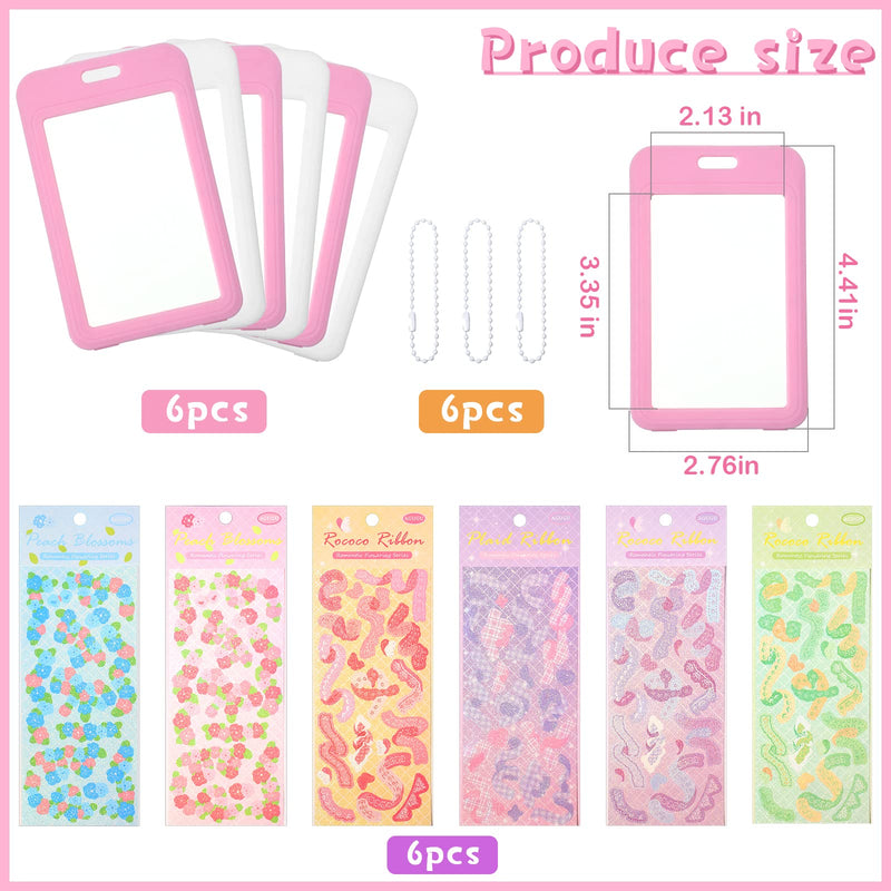 6 Pcs Kpop Photocard Holder 2.1 x 3.3 Inch Kpop Cardholder Plastic Cover Holder Korean Stickers Colorful Decorative Stickers for Photocards Confetti Stickers Korean Ribbon Sticker with Keychain - BeesActive Australia