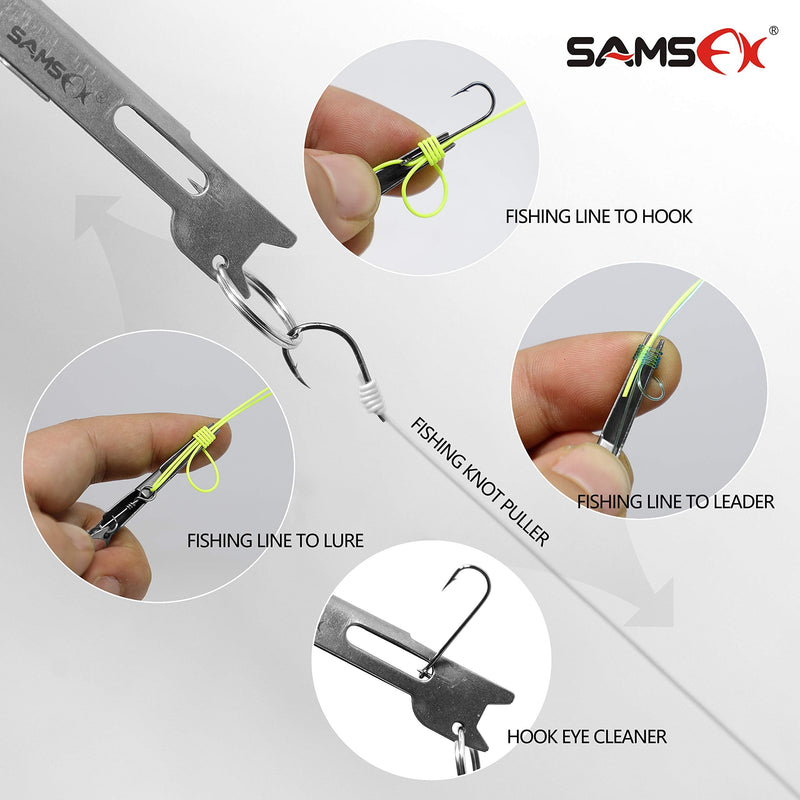 SAMSFX Fly Fishing Knot Tying Tool for Hooks, Lures and Lines, Quick Loop Tyer, Zinger Retractors Combo 4" Silver Knot Tool with Retractor & Loop Tyer - BeesActive Australia