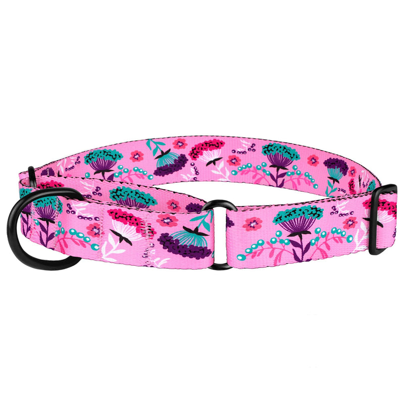 CollarDirect Martingale Collars for Dogs Heavy Duty Floral Pattern Female Safety Nylon Training Wide Collar Flower Design Large Medium 12-17 Inch Black - BeesActive Australia