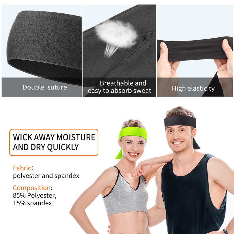 12 Pieces Tennis Tie Headband Hair Band Unisex Dry Head Tie Sport Tie Back Headband for Basketball, Running, Tennis, Karate, Athletics Black, Red, Dark Gray, White, Royal Blue, Fluorescent Yellow - BeesActive Australia