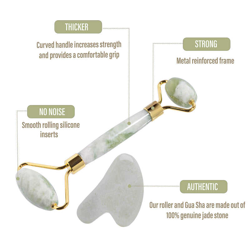 Infinite Beauty Jade Roller and Gua Sha Set – Eyes Face Neck Roller Massage Tool Lymphatic Drainage Cooling Sensation Reduce Inflammation Wrinkles – Natural Jade Stone - BeesActive Australia