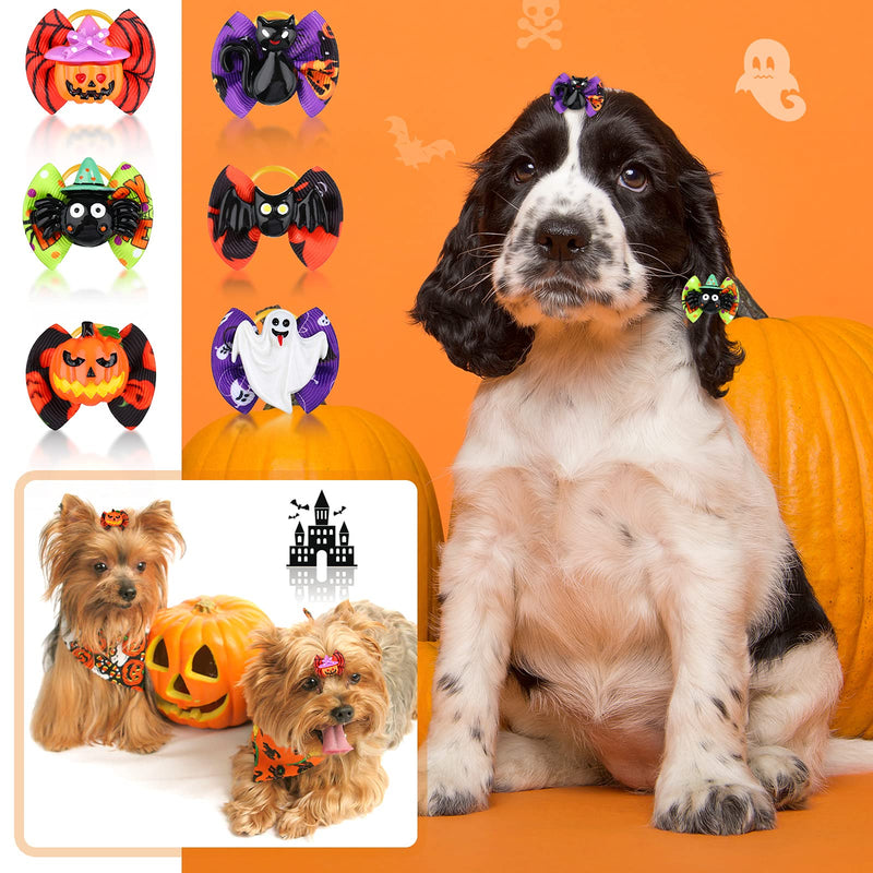 Frienda 32 Pieces Halloween Dog Hair Bows Halloween Dog Topknot Bows with Rubber Bands Pumpkin Ghost Bat Pet Hair Bows Puppy Grooming Bows Halloween Dog Hair Accessories for Pets Dogs Cats, 16 Pairs - BeesActive Australia