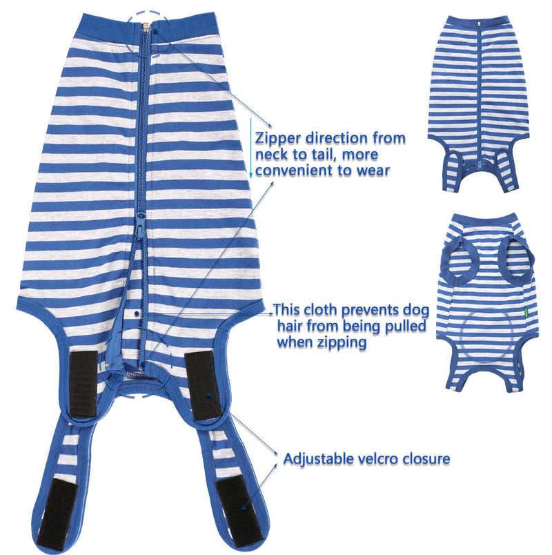SyChien Dog Surgical Recovery Suit,for Female Spay Male Neuter Surgery Recovery,Zipper Velcro Closure Wounds Protect Dogs Pink Recovery Shirt L(Back 17.3",chest 23") Blue Striped - BeesActive Australia