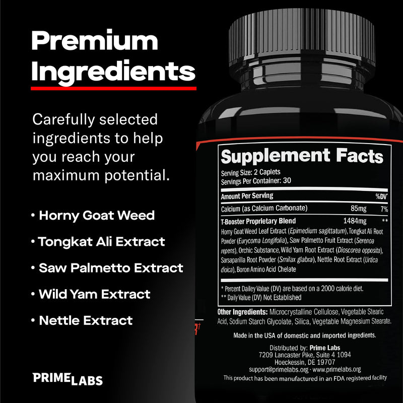 Prime Labs - Men's Test Booster - Natural Stamina, Endurance and Strength Booster - 60 Caplets 60 Count (Pack of 1) - BeesActive Australia