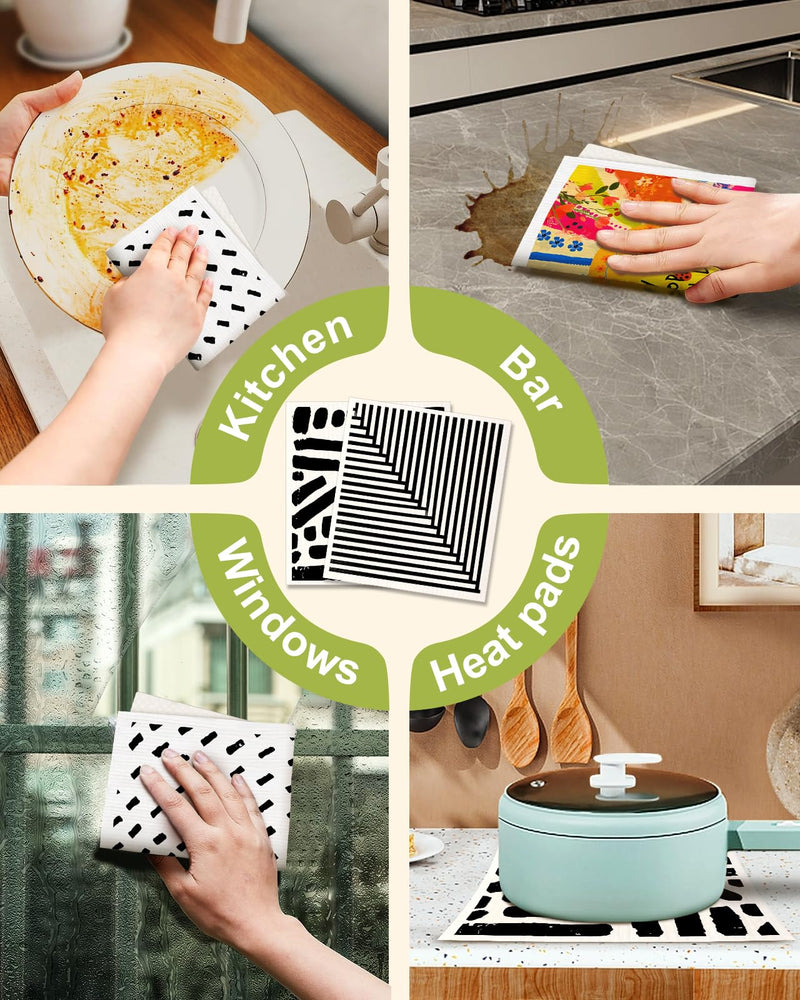 Miss Adola Swedish Dishcloths for Kitchen Reusable Swedish Cloths for Washing Dishes Absorbent Fast Drying No Odor Cleaning Swedish Sponge Decorate 6Pack Washable Swedish Towels, Line Drawing - BeesActive Australia