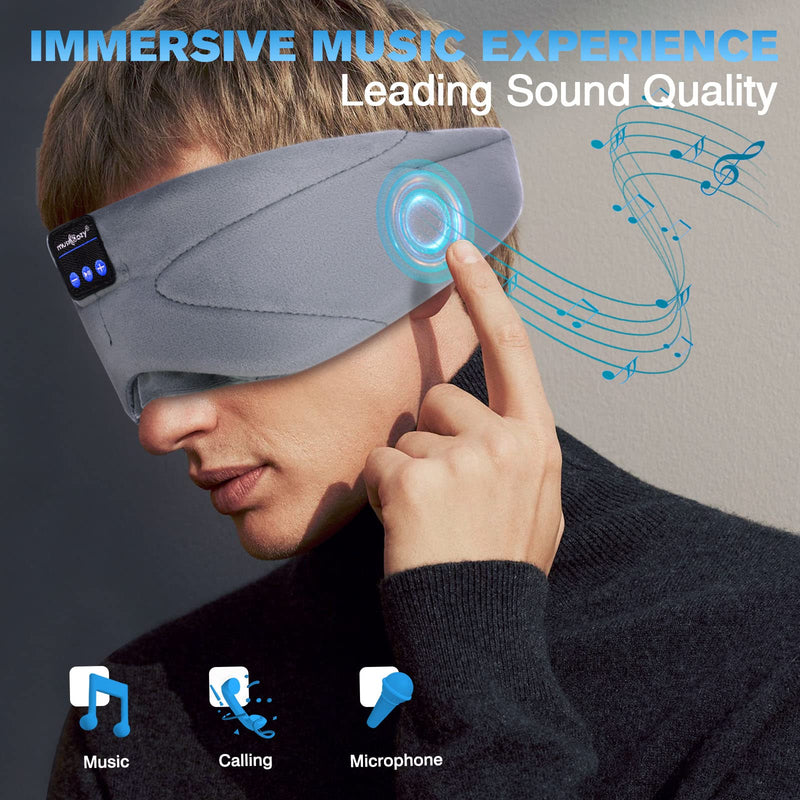 Sleep Headphones Bluetooth Eye Mask,Wireless Music Sleep Mask Ultra-Soft Sleeping Headphone Comfy & Washable Perfect for Side Sleepers/Office/Travel,Birthday for Men Women Grey - BeesActive Australia