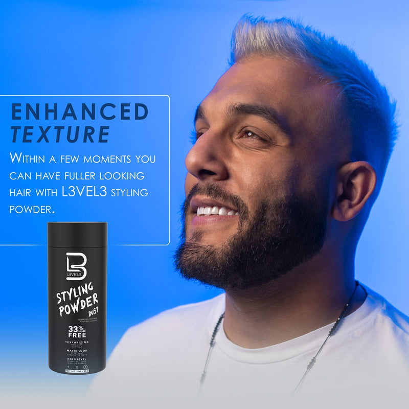 Level 3 Styling Powder - Natural Look Mens Powder L3 - Easy to Apply with No Oil or Greasy Residue - Level Three Delivers Matte Finish - BeesActive Australia