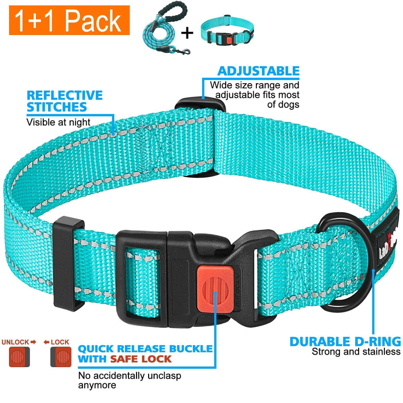 Ladoogo Heavy Duty Dog Leash - Comfortable Padded Handle, 5 ft Long - Dog Leashes for Small Medium Large Dogs Small (Pack of 1) Blue Leash+Collar - BeesActive Australia