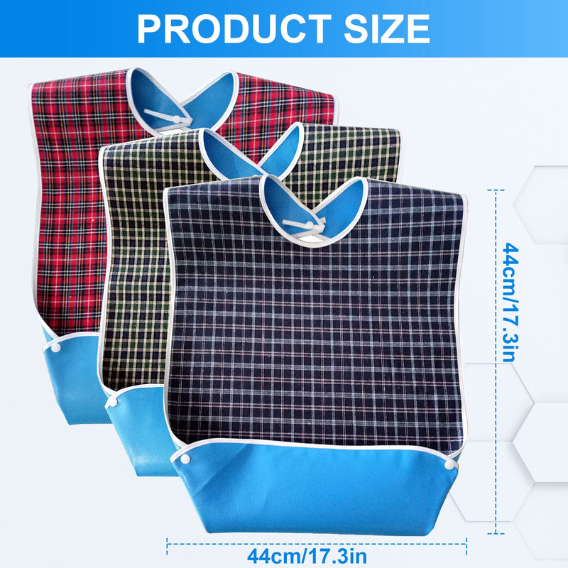 Adult Bibs - 3 Pack Waterproof Adult The Eldly Bib with Snaps, Reusable Adult Bib for Eating, Washable Dining Bibs for Elderly, Clothing Protector for Elderly Men Women and Disabled (Blue, Green, Red) - BeesActive Australia