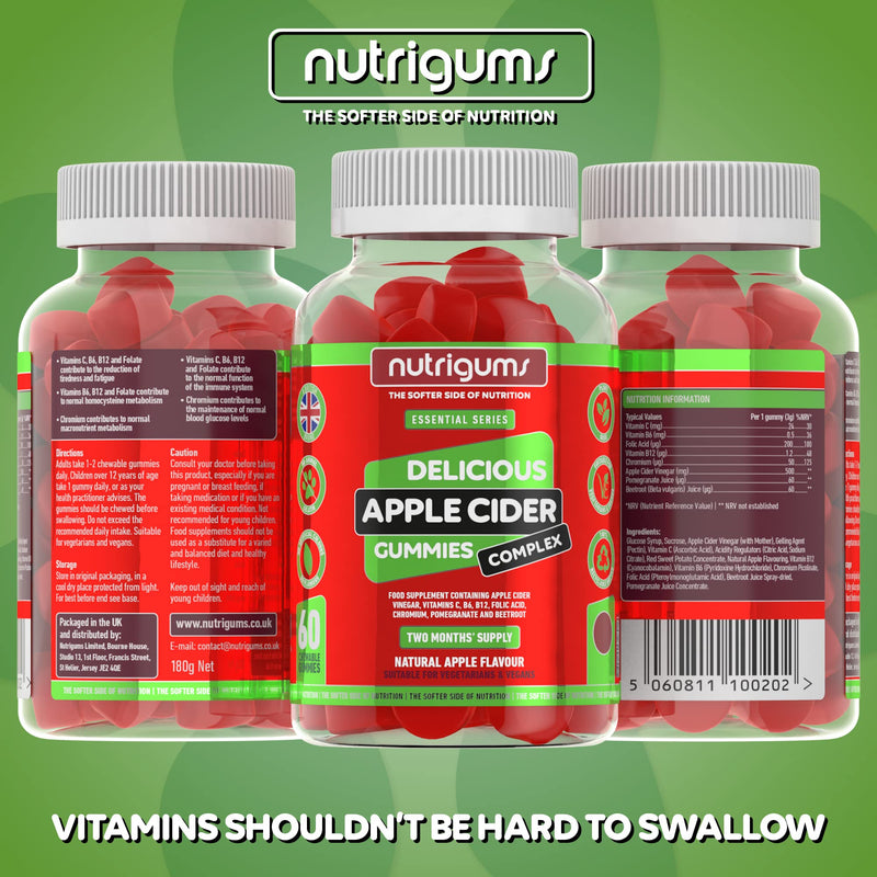 Apple Cider Vinegar Complex “with Mother” | 1050mg (per 2) x 60 Vegan Gummies | Two Month Supply | Digestive Health, Energy, Immune and Metabolism Support | Vegan Friendly by NUTRIGUMS® - BeesActive Australia