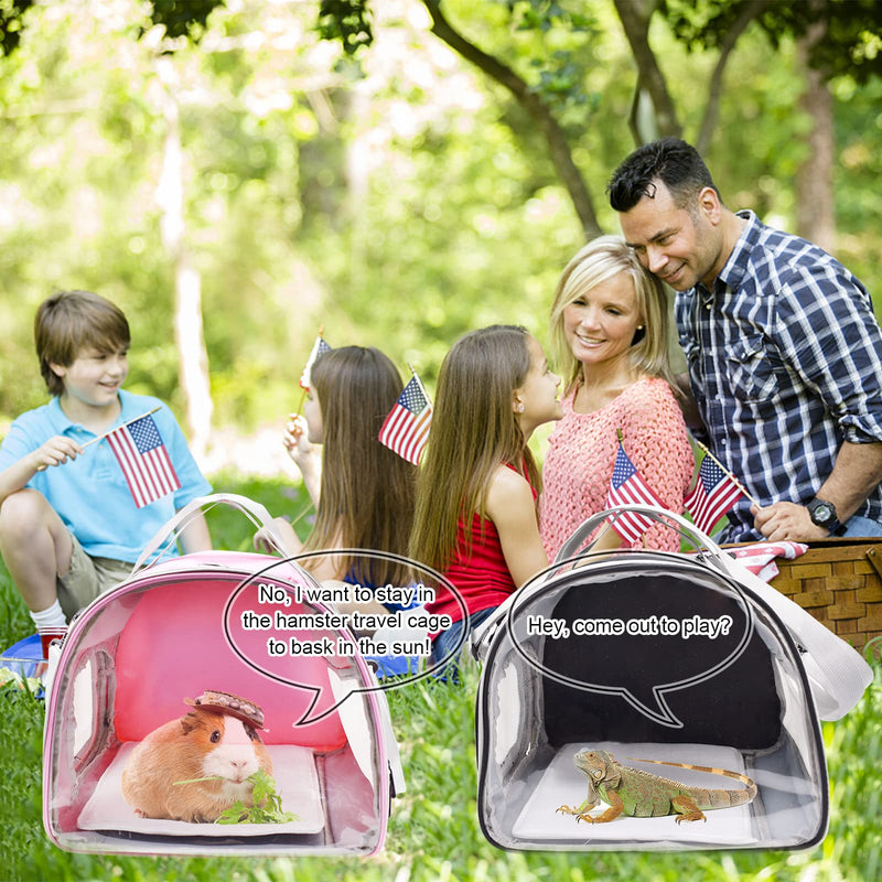 Small Animal Carrier Bag, Upgraded Portable Guinea Pig Carriers for 2, Transparent Hamster Carrying Case, Reptile Rat Rabbit Bearded Dragon Hedgehog Carrier Bag for Travel, Hiking, Walking, Outdoor Black - BeesActive Australia