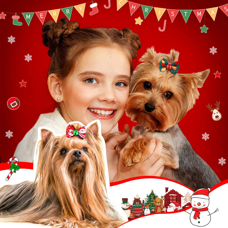 Tondiamo 100 Pack Christmas Dog Hair Bows with Rubber Bands Christmas Puppy Bows Rhinestone Dog Bows Grooming with Santa Claus Christmas Tree Elk Patterns Dog Hair Accessories - BeesActive Australia