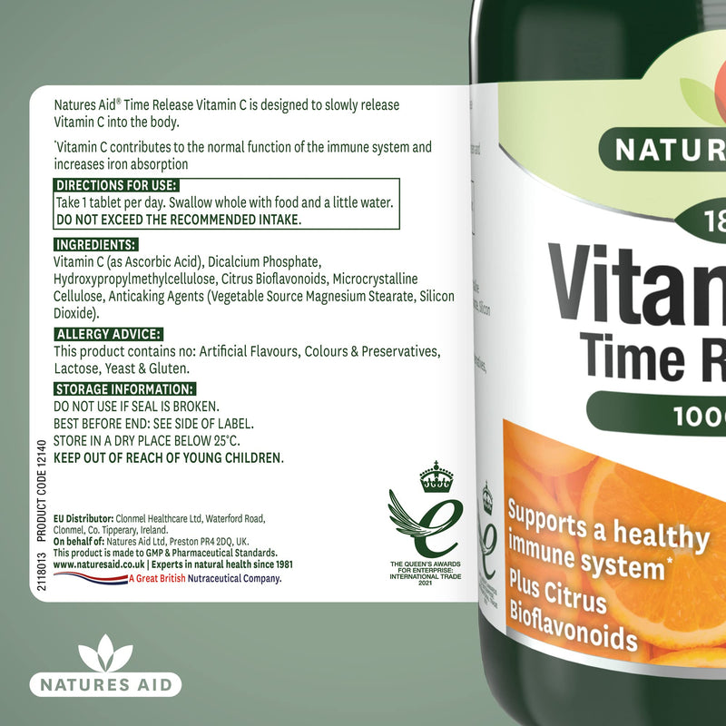 Natures Aid Vitamin C Time Release 1000 mg, Immune Support, 180 Tablets Vitamin C Time Release 1000 mg, 180 Tablets - BeesActive Australia