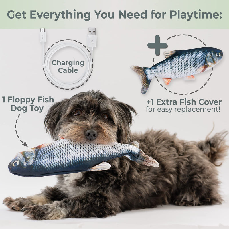 Floppy Fish Dog Toy - Interactive Dog Toy with Moving Tail + Extra Skin | USB Charged Flopping Fish Toy for Dogs up to 30lb | Small Dog Toys Interactive for Excercise & IQ | Machine-Washable Cover - BeesActive Australia