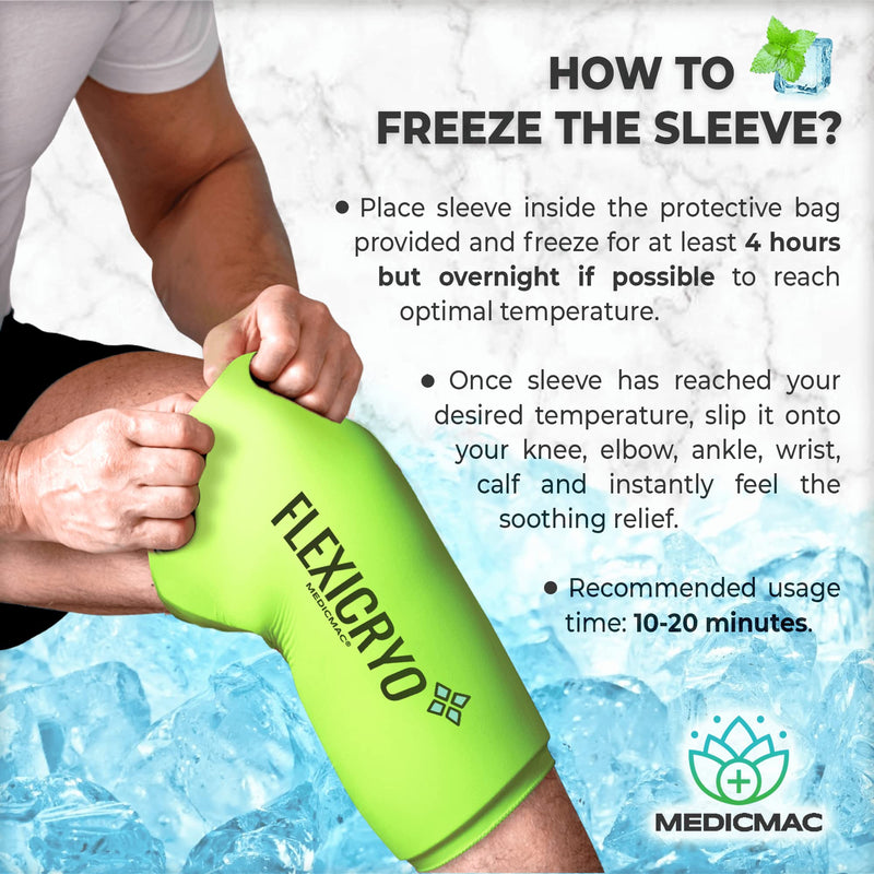 MEDICMAC® FlexiCryo™ 360° Cold Therapy Compression Sleeve for Arthritis, Injuries & Sports Recovery - Reusable, Comfortable and Ultra Flexible Ice Wrap for Knees, Elbows, Shins, Ankles, Calf Pain (M) Medium (Pack of 1) - BeesActive Australia