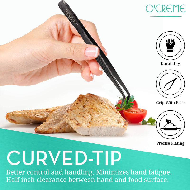 O'Creme 12 Inch Stainless Steel Precision Kitchen Culinary Tweezer Tongs (12" Curved, Gold) 12" Curved - BeesActive Australia