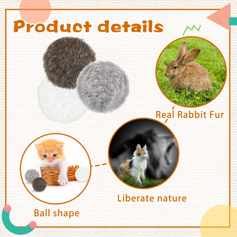 12 Pieces Real Rabbit Fur Pom Pom Cat Toy Fluffy Cat Pom Pom Balls Soft Fuzzy Cat Rattle Balls for Kitty Pets Kitten Chase Quiet Play, 3 Inches in Diameter Gray, Coffee, White - BeesActive Australia