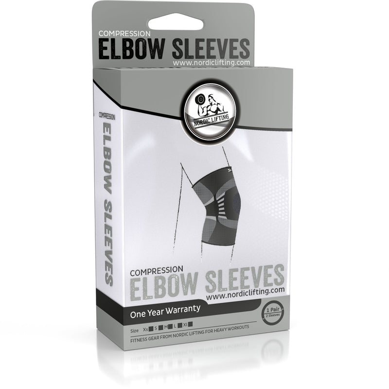 Nordic Lifting Elbow Compression Sleeves (1 Pair) - Support for Tendonitis Prevention & Recovery - 1 Year Warranty (Large) Large - BeesActive Australia
