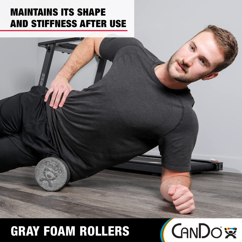 CanDo Plus Round Gray Exercise Fitness Foam Rollers for Muscle Restoration, Massage Therapy, Sport Recovery and Physical Therapy 6" x 18" 6" X 18" - BeesActive Australia