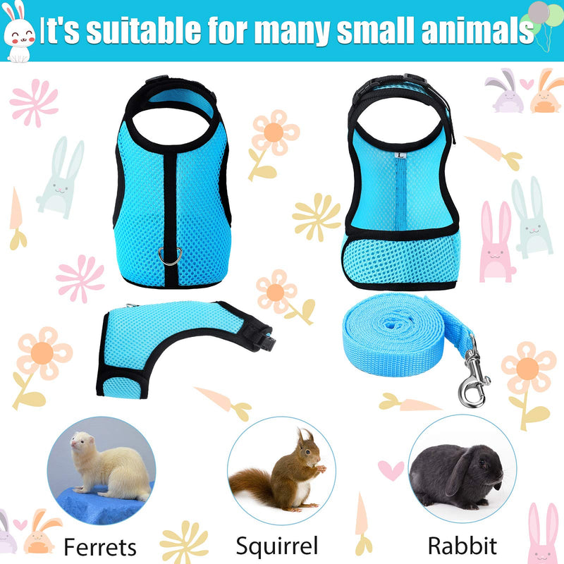 SATINIOR 2 Pieces Bunny Rabbit Harness with Leash Cute Adjustable Buckle Breathable Mesh Vest for Kitten Puppy Small Pets Walking Medium Blue, Pink - BeesActive Australia