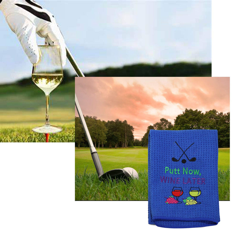 PXTIDY Golf Gifts for Women Men Putt Now Wine Later Golf Towel Golf Wine Golfer Gift Embroidered Golf Towel with Clip Gift for Golf Lover Wine Lover blue - BeesActive Australia