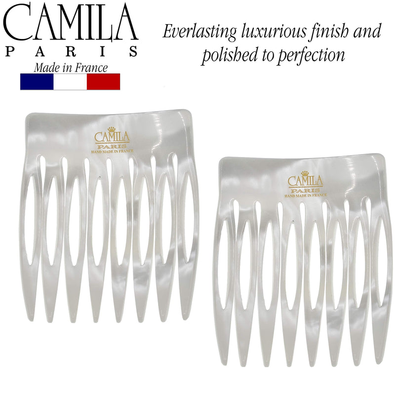 Camila Paris CP3010 French Hair Side Comb Handmade Small Pearl French Twist Hair Combs Decorative, Strong Hold Hair Clips for Women Bun Chignon Up-Do Styling Girls Hair Accessories, Made in France - BeesActive Australia