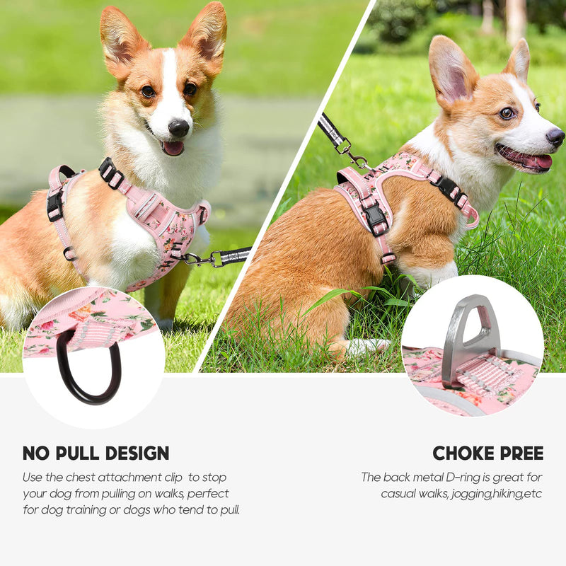 Timos No Pull Dog Harness,NO Need Go Over Dogs Head 3 Snap Buckles Reflective Oxford No Choke Puppy Harness with Front & Back 2 Metal Leash Clips Soft Padded Vest Harnesses for Small Medium Large Dogs Small (Pack of 1) Pink - BeesActive Australia
