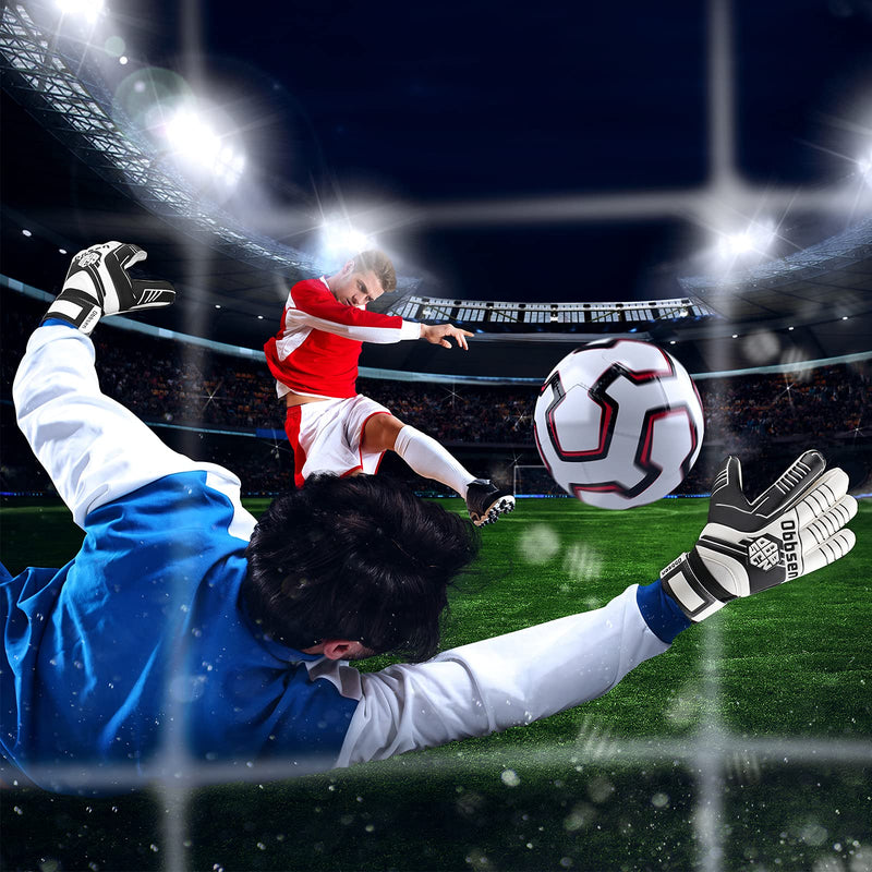 Obbsen Soccer Goalie Gloves for Kids Youth Adults, Super Grip Goalkeeper Gloves with Finger Protection, Men/Women/Boys/Girls Goalkeeping Gloves Size 5/6/7/8/9/10 Black and White 8 - BeesActive Australia
