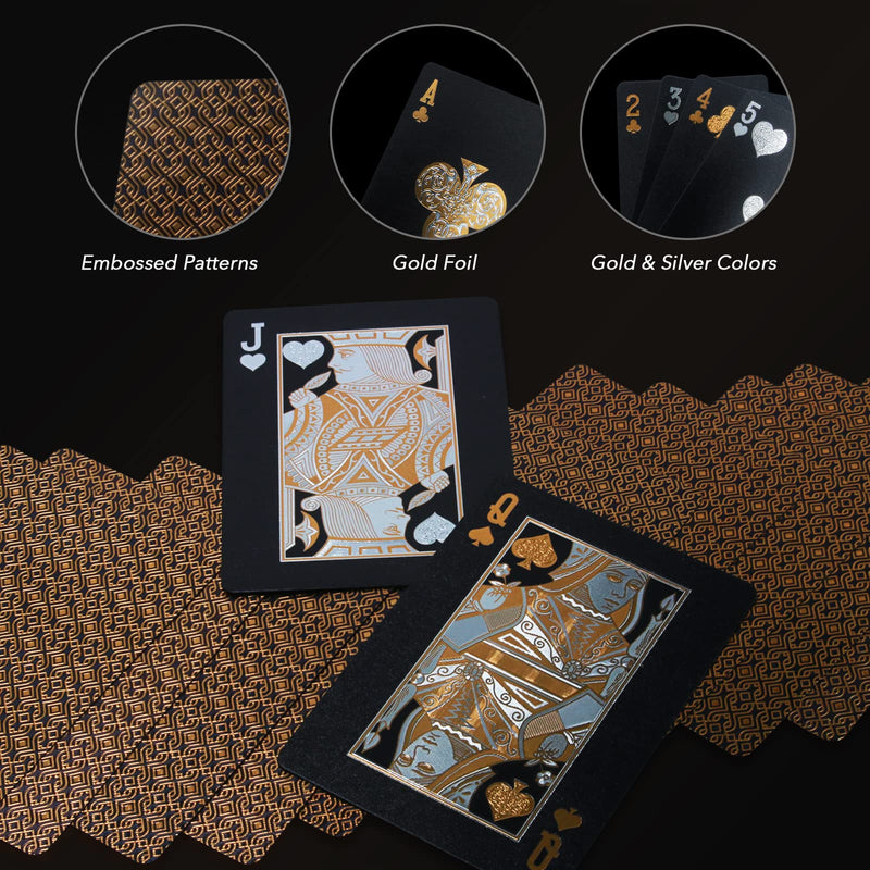 2 Decks of Playing Cards, INTEGEAR Gold 3D Embossed Patterned Poker Cards Plastic PET Waterproof Playing Cards Luxury Magic Trick Game Tool Gift Reusable Party Decoration Royal Gold (2 Pack) - BeesActive Australia