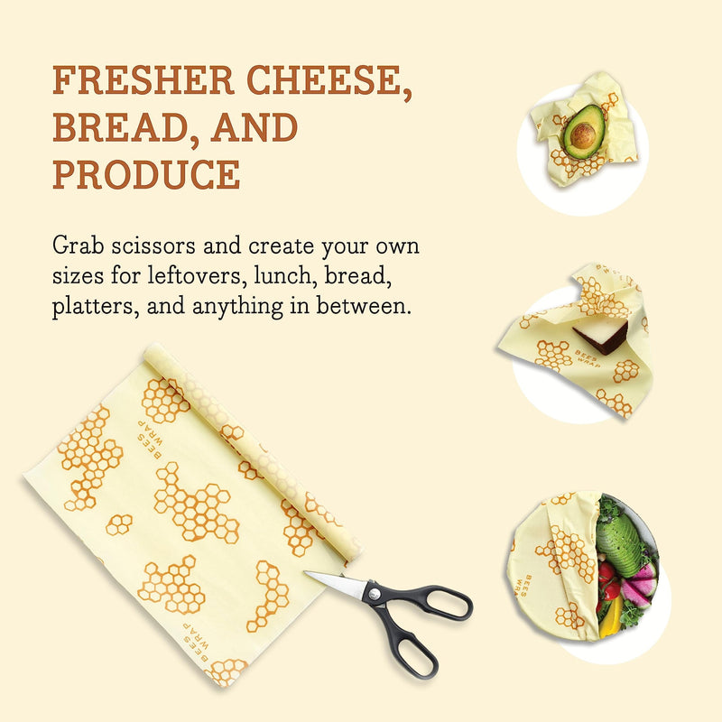 Bee's Wrap - XXL Roll 14" x 52"- Made in the USA with Certified Organic Cotton - Plastic and Silicone Free - Reusable Eco-Friendly Beeswax Food Wrap - Honeycomb Print - BeesActive Australia
