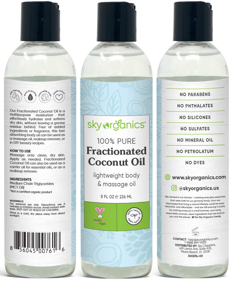 Fractionated Coconut Oil by Sky Organics (8 oz) Natural Fractionated Coconut Oil MCT Oil Moisturizing Coconut Carrier Oil Body Oil Coconut Makeup Remover Coconut Oil for Hair Skin DIY Fragrance Free - BeesActive Australia